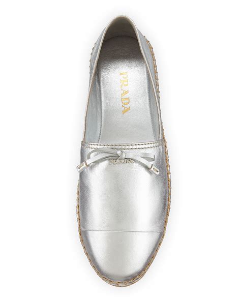 prada leather cap-toe flat espadrille|Prada Metallic Leather Cap.